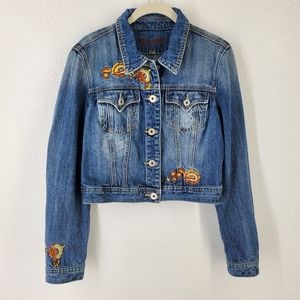 Miss Me Floral Embroidered Jean Jacket JJ5038B La Quinta Blue Sz L